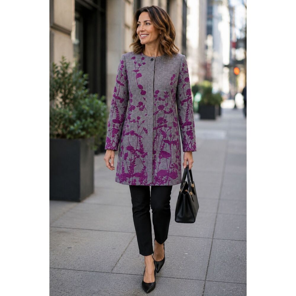 Vtg. ETCETERA Jacket Blazer Black Houndstooth Purple Embroidery Sz 0 Boho Indie